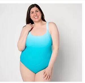 New Jantzen Jolie one piece swimsuit freshwater ombré sz 18W